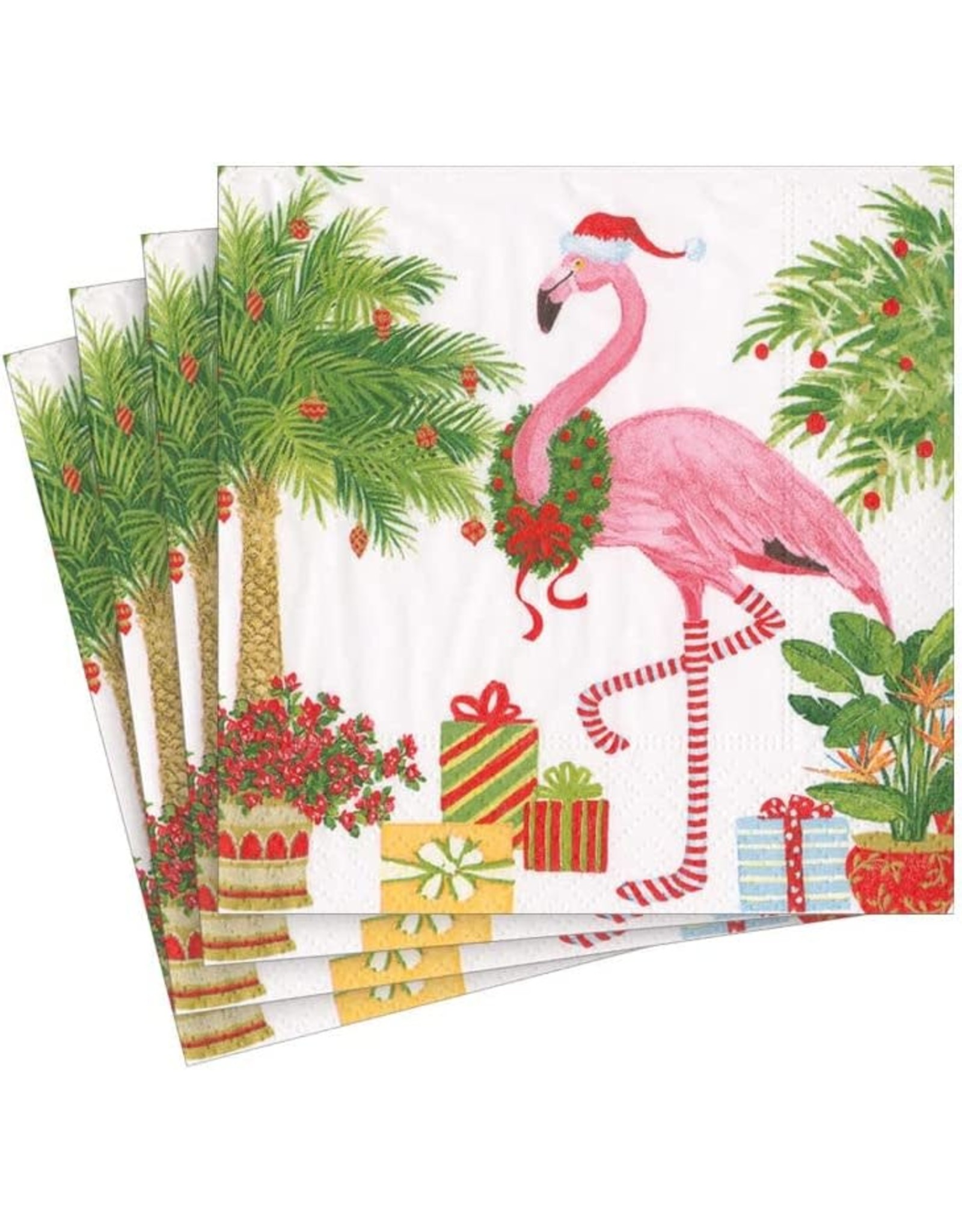 Caspari Christmas Flamingos Paper Cocktail Napkins 20pk