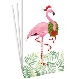 Caspari Christmas Flamingos Guest Towel Napkins 15pk