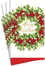 Caspari Christmas Guest Towel Napkins 15pk Holly And Berry Wreath