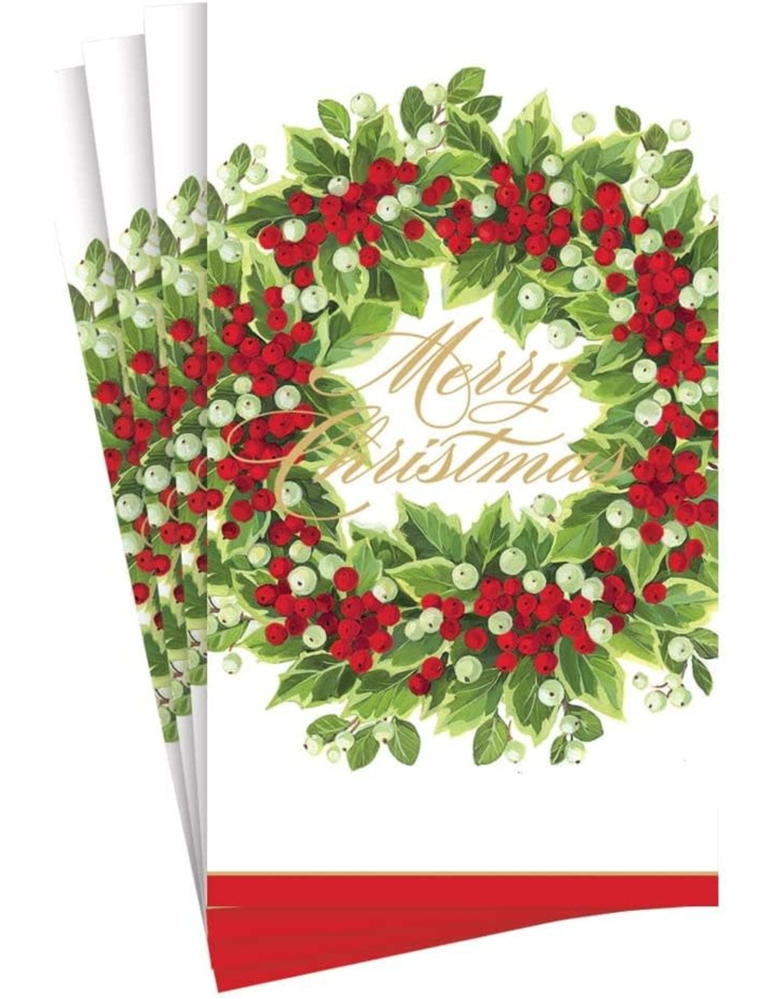 Caspari Christmas Guest Towel Napkins 15pk Holly And Berry Wreath