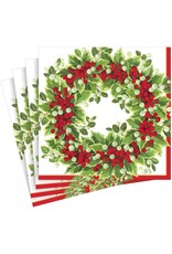 Caspari Christmas Paper Luncheon Napkins 20pk Holly and Berry Wreath