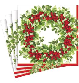 Caspari Christmas Paper Luncheon Napkins 20pk Holly and Berry Wreath