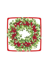 Caspari Christmas Holly Berry Wreath Paper Salad Dessert Plates 8pk Sq
