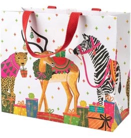 Caspari Christmas Gift Bag Large 11x4x10 Festive Safari Animals