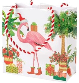 Caspari Christmas Flamingo Gift Bag Small Square 5x2x5