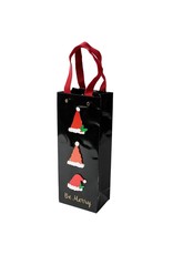 Caspari Christmas Wine Bottle Gift Bag Be Merry Santa Hats