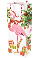 Caspari Christmas Flamingos Wine And Bottle Gift Bag