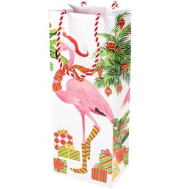 Caspari Christmas Flamingos Wine And Bottle Gift Bag