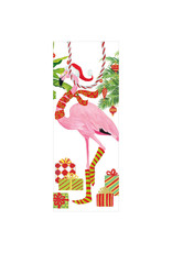 Caspari Christmas Flamingos Wine And Bottle Gift Bag