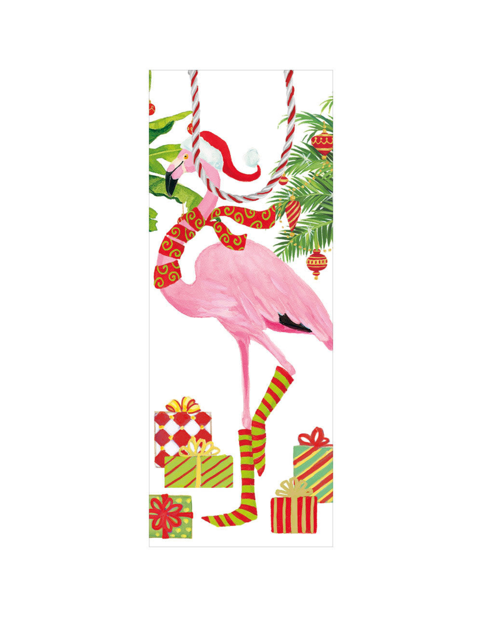 Caspari Christmas Flamingos Wine And Bottle Gift Bag