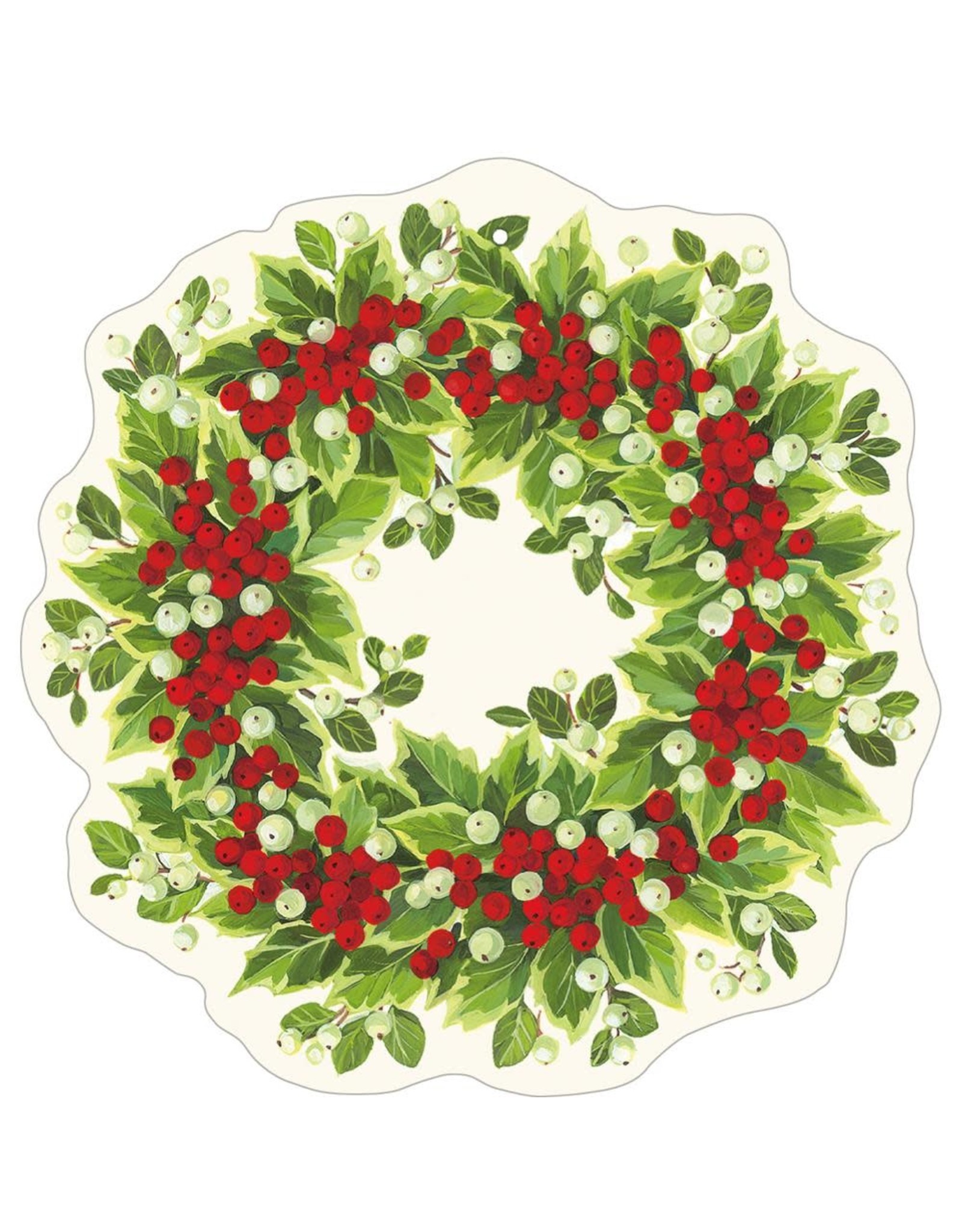 Caspari Ornament Gift Tags 4pk Die-Cut Christmas Holly & Berry Wreath