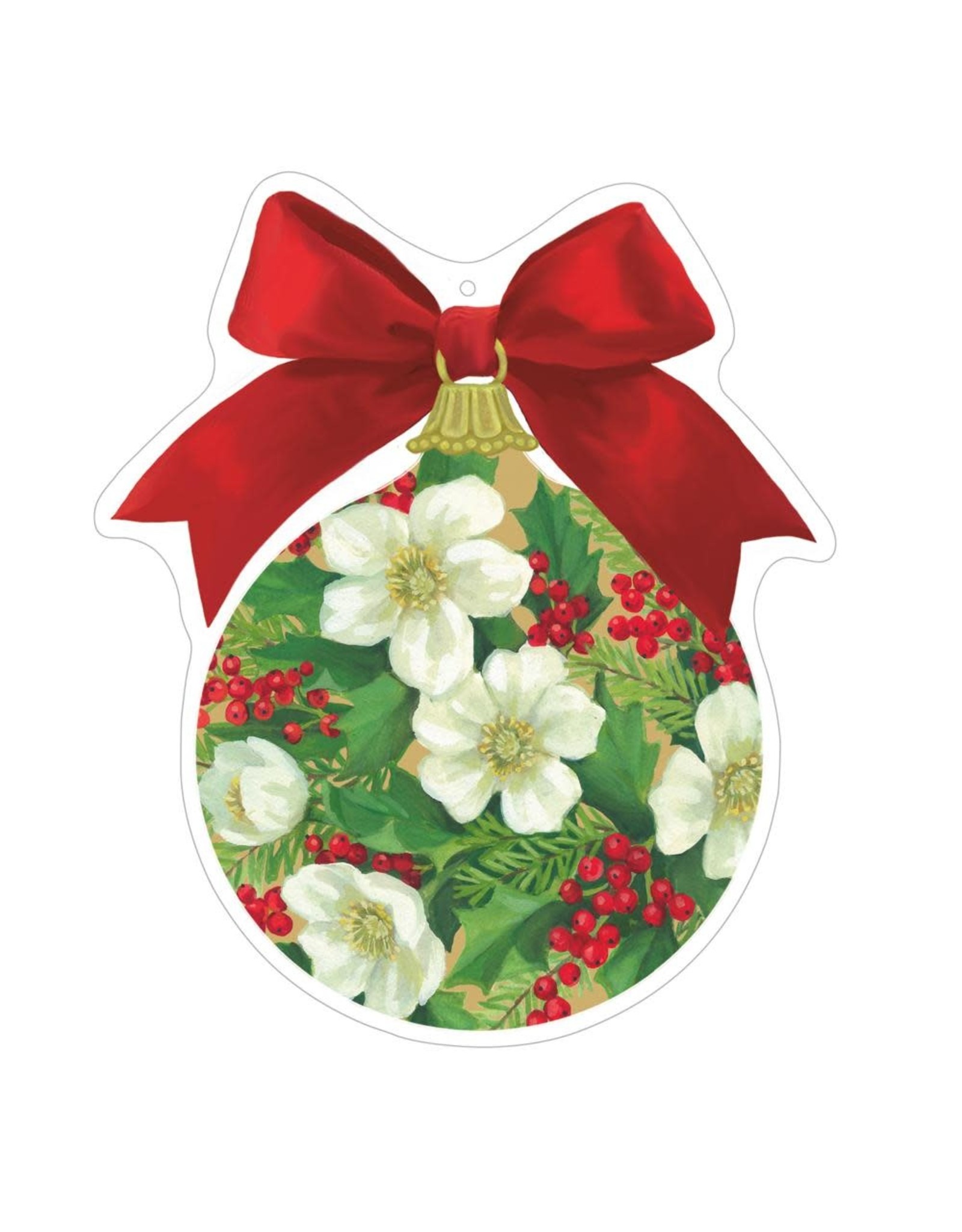 Caspari Ornament Gift Tags 4pk Die-Cut Christmas Floral