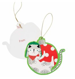 Caspari Ornament Gift Tags 4pk Die-Cut Christmas Yule Cats