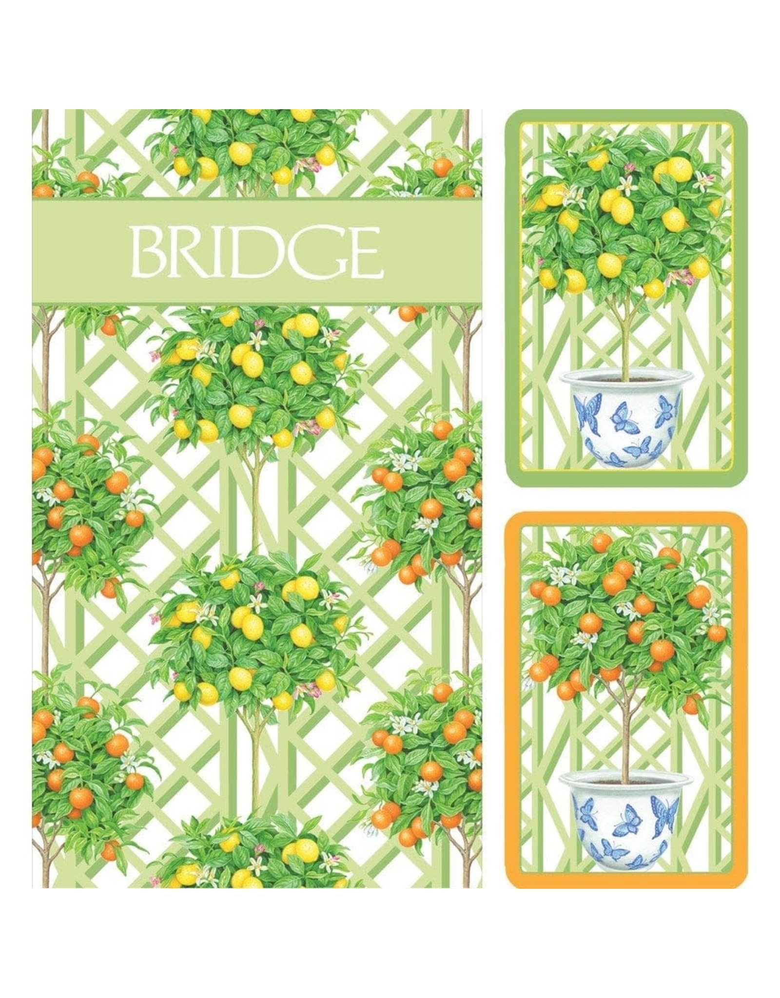 Caspari Bridge Gift Set w 2 Card Decks 2 Score Pads Citrus Topiaries