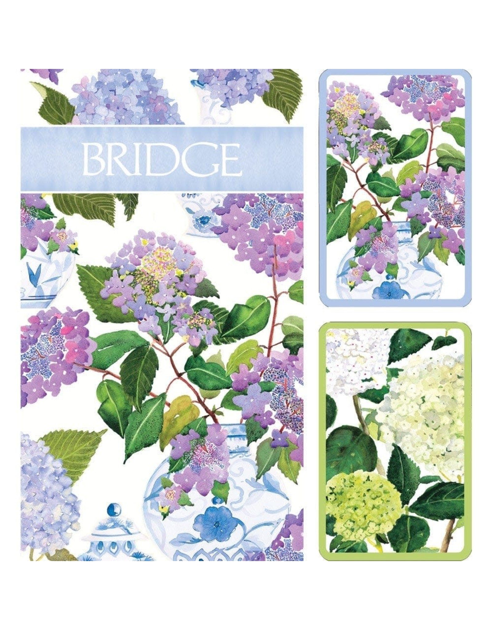 Caspari Bridge Gift Set w 2 Card Decks & 2 Score Pads Hydrangeas