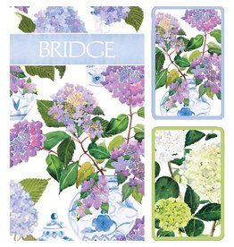 Caspari Bridge Gift Set w 2 Card Decks & 2 Score Pads Hydrangeas