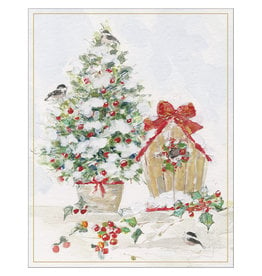 Caspari Boxed Christmas Cards 16pk Winter Tree And Birdhouse