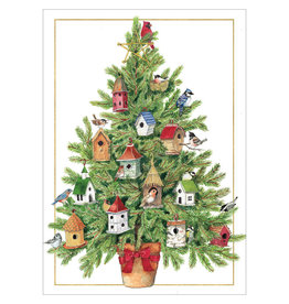Caspari Boxed Christmas Cards 16pk Birdhouse Tree