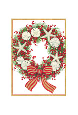 Caspari Boxed Christmas Cards 16pk Coastal Berry Wreath