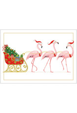 Caspari Boxed Christmas Cards 16pk Flamingos And Sleigh