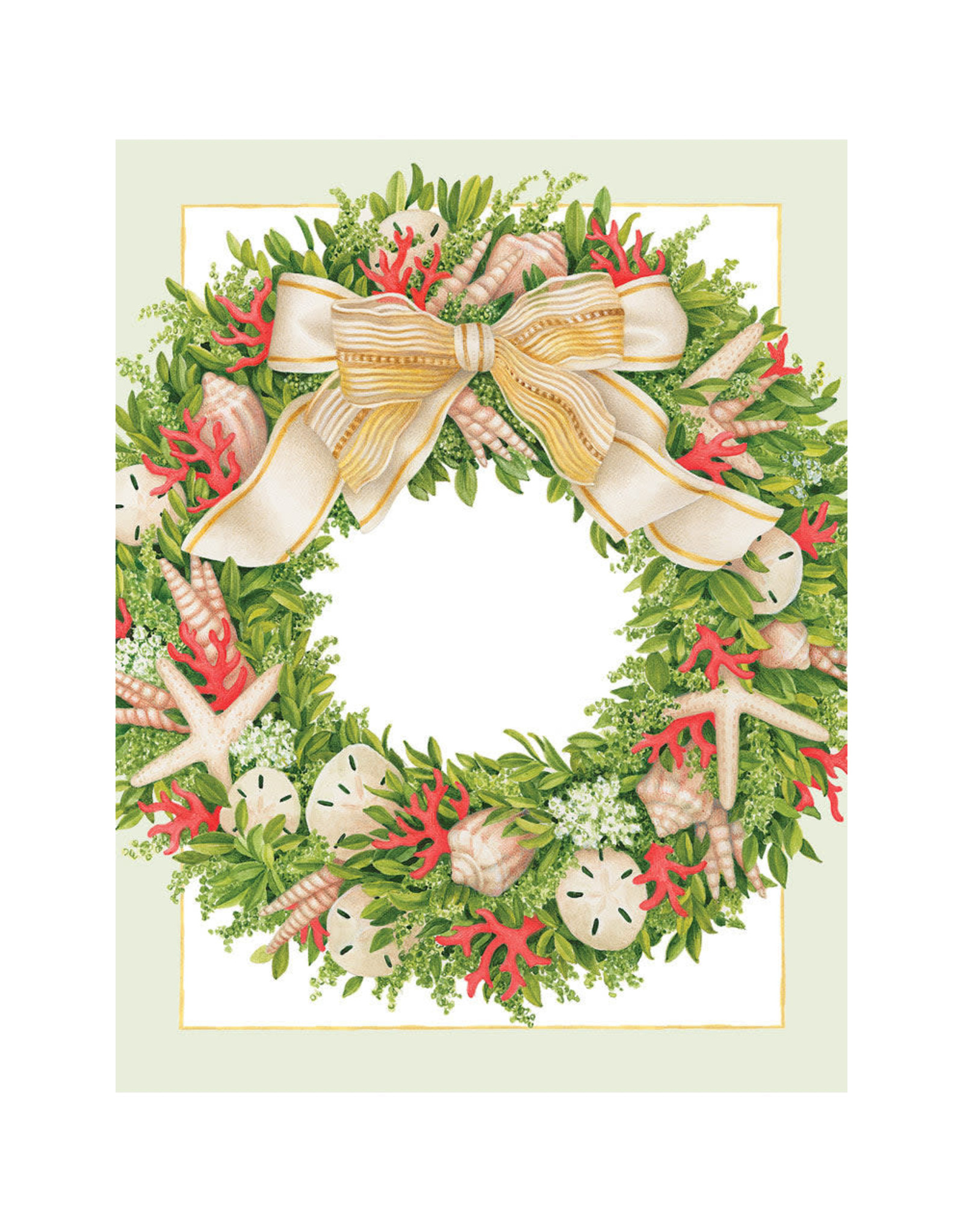 Caspari Boxed Christmas Cards 16pk Seashell Wreath