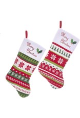 Kurt Adler Christmas Stocking Knitted Merry Christmas 20.5" 2 Assorted