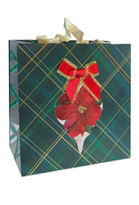 PAPYRUS® Christmas Gift Bag Medium 8x8x4 Plaid With Poinsettia
