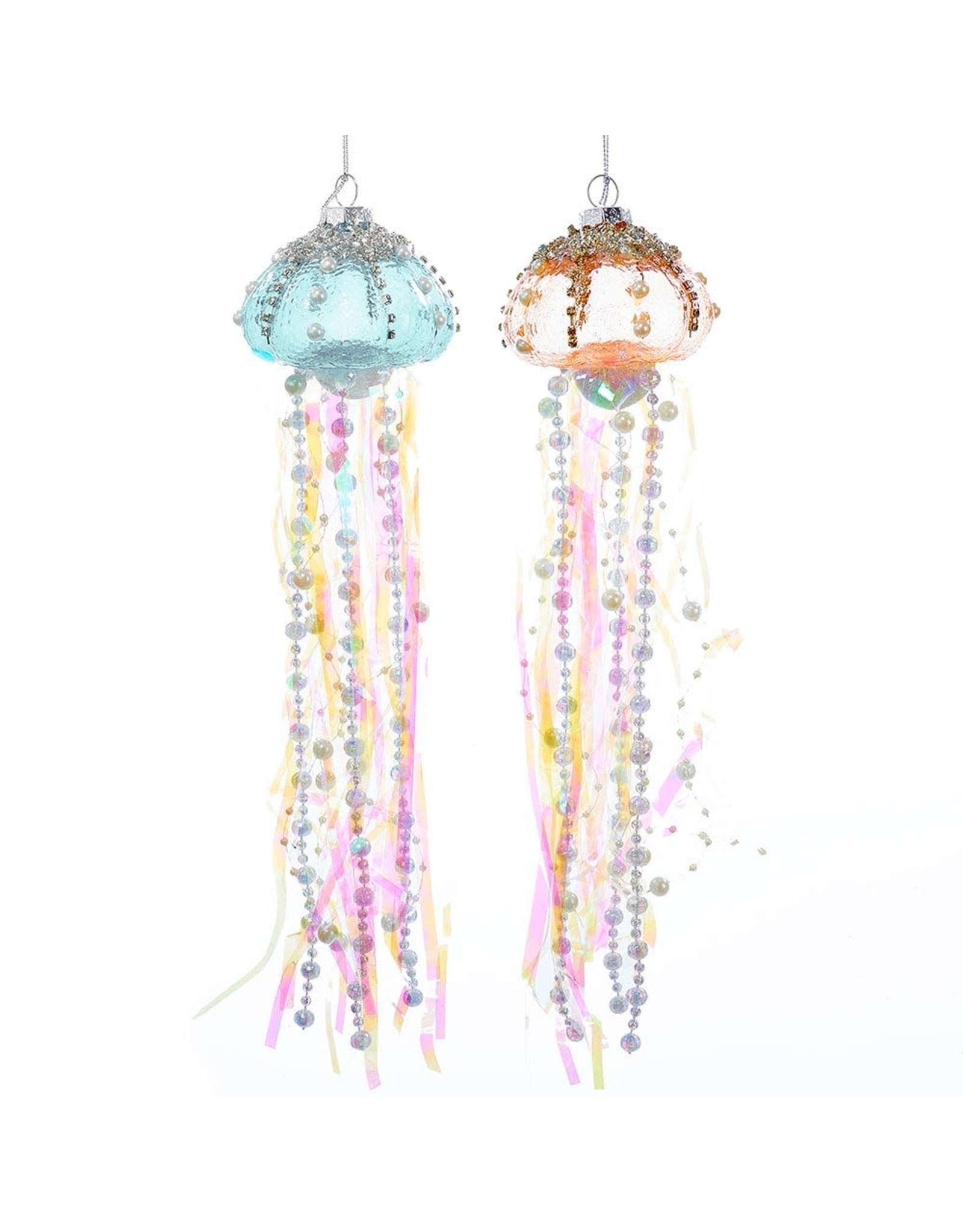 Kurt Adler Jellyfish Glass Ornaments w Tinsel Bead Tentacles 2 Styles