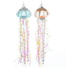 Kurt Adler Jellyfish Glass Ornaments w Tinsel Bead Tentacles 2 Styles