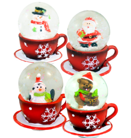 Kurt Adler Mini Christmas Teacup Snow Globes 4 Assorted