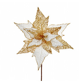 Kurt Adler Ivory And Gold Poinsettia Pick 19 inch