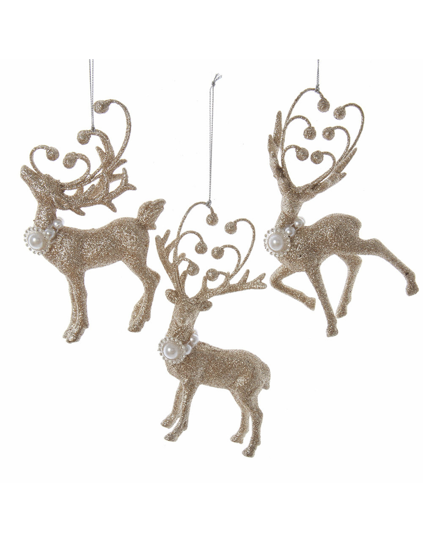 Kurt Adler Golden Elegance Glittered Deer Ornaments 3 Assorted