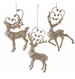 Kurt Adler Golden Elegance Glittered Deer Ornaments 3 Assorted