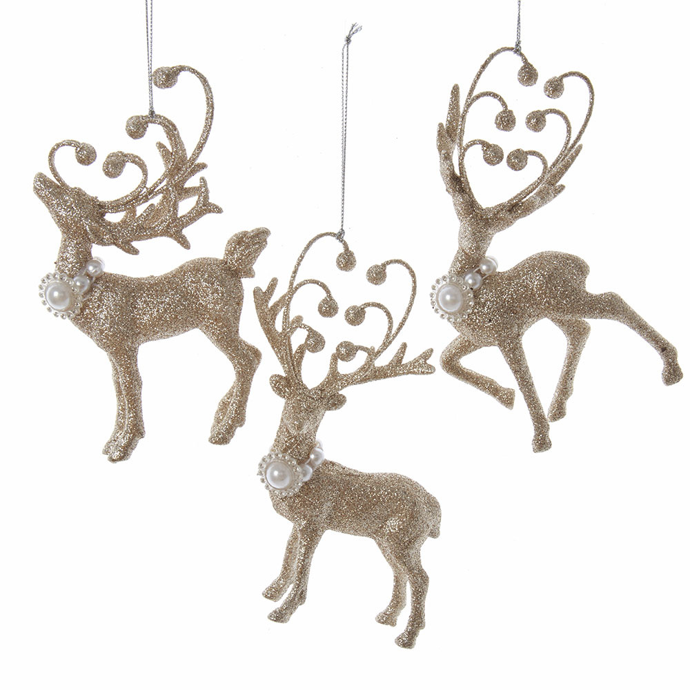 Golden Elegance Glittered Deer Ornaments 3 Assorted Digs N Gifts