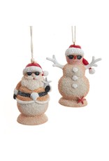 Kurt Adler Beach Sand Textured Santa and Snowman Ornaments 2 Assorted