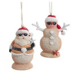 Kurt Adler Beach Sand Textured Santa and Snowman Ornaments 2 Assorted