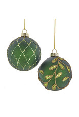 Kurt Adler Gold and Emerald Green 80mm Glass Ball Ornaments 6pc Set