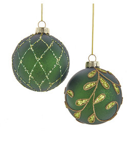 Kurt Adler Gold and Emerald Green 80mm Glass Ball Ornaments 6pc Set