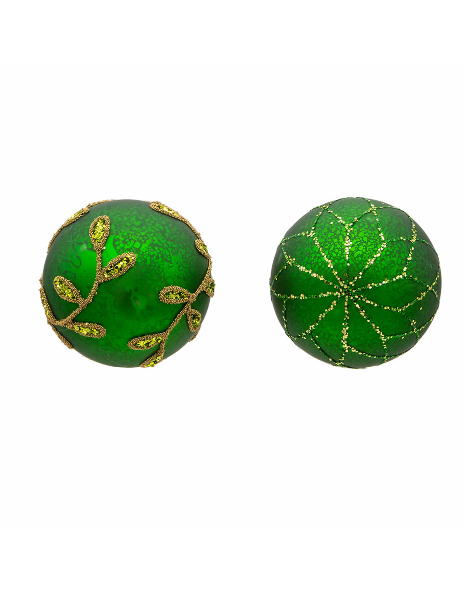 Kurt Adler Gold and Emerald Green 80mm Glass Ball Ornaments 6pc Set