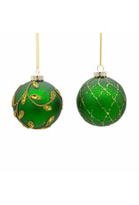 Kurt Adler Gold and Emerald Green 80mm Glass Ball Ornaments 6pc Set