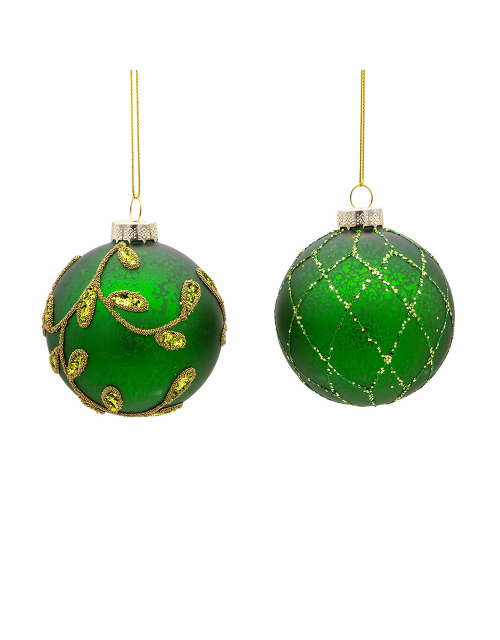 Kurt Adler Gold and Emerald Green 80mm Glass Ball Ornaments 6pc Set