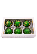 Kurt Adler Gold and Emerald Green 80mm Glass Ball Ornaments 6pc Set