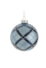 Kurt Adler Plaid Navy and Matte Blue 80mm Glass Ball Ornaments 6pc Set