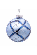Kurt Adler Plaid Navy and Matte Blue 80mm Glass Ball Ornaments 6pc Set