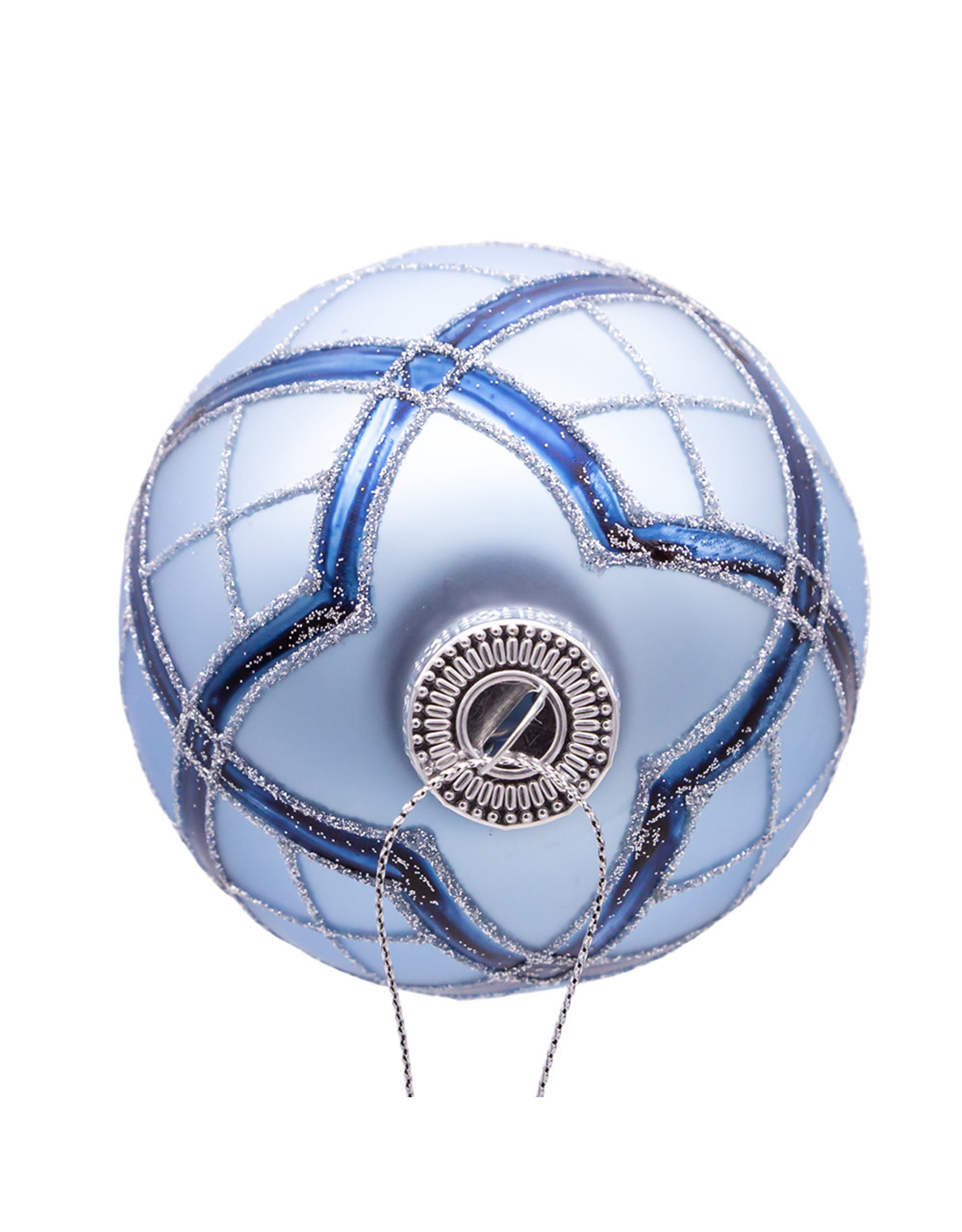 Kurt Adler Plaid Navy and Matte Blue 80mm Glass Ball Ornaments 6pc Set