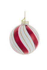 Kurt Adler Gold Red And White Swirl 80mm Glass Ball Ornaments 6pc Set