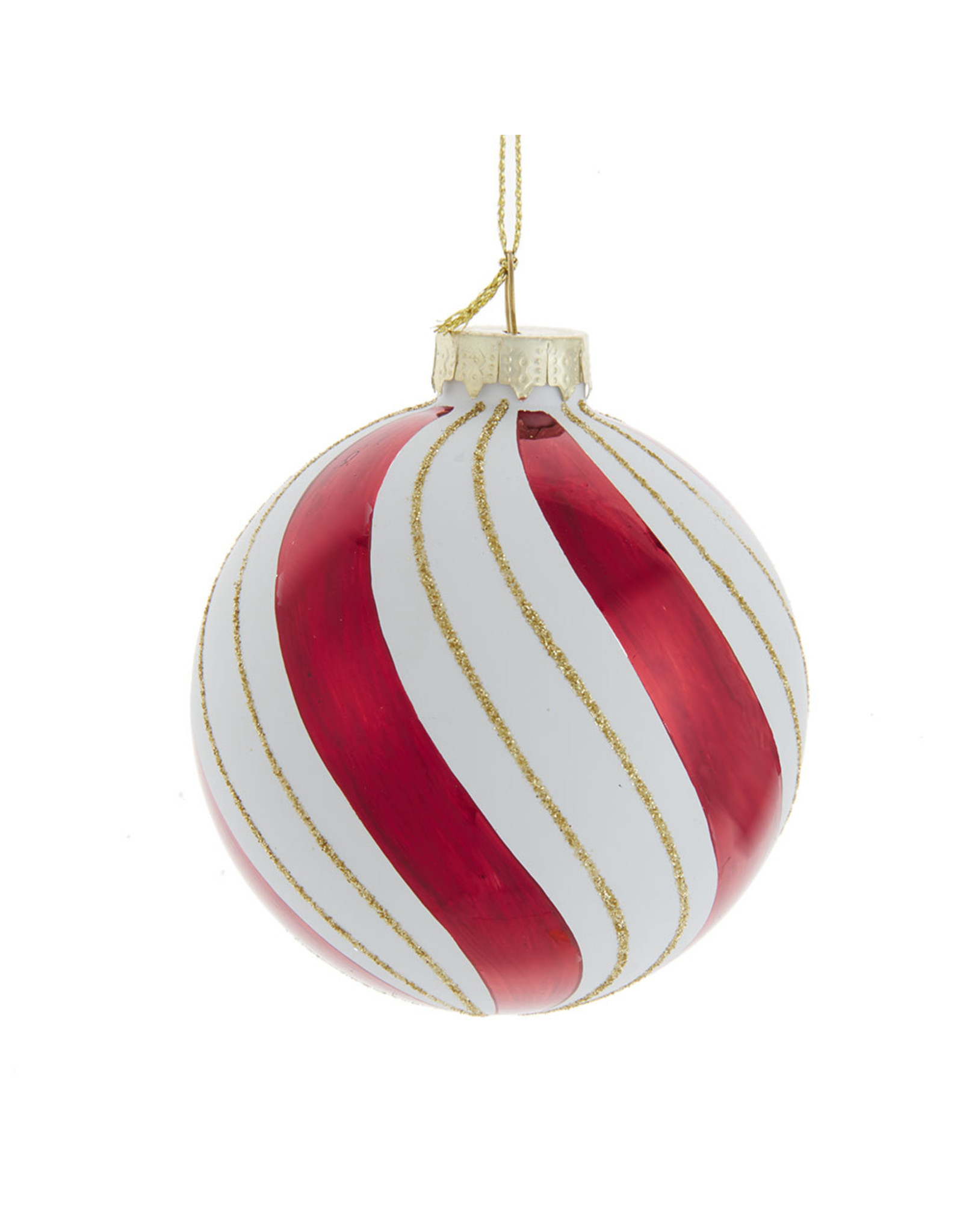 Kurt Adler Gold Red And White Swirl 80mm Glass Ball Ornaments 6pc Set