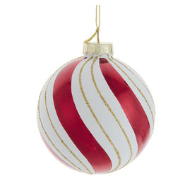 Kurt Adler Gold Red And White Swirl 80mm Glass Ball Ornaments 6pc Set