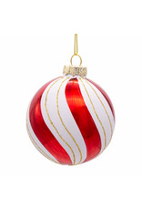 Kurt Adler Gold Red And White Swirl 80mm Glass Ball Ornaments 6pc Set