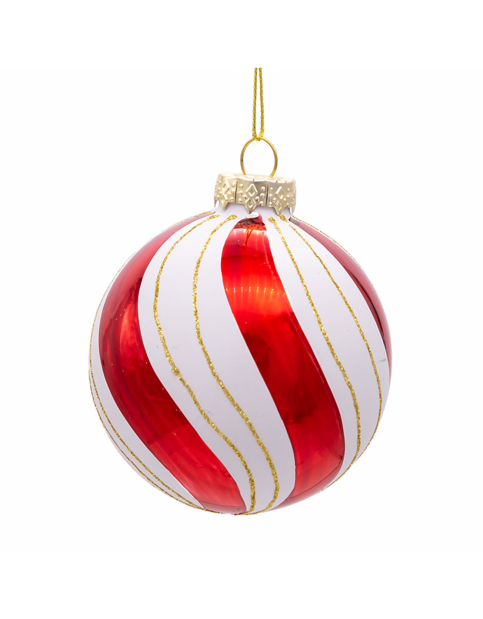 Kurt Adler Gold Red And White Swirl 80mm Glass Ball Ornaments 6pc Set